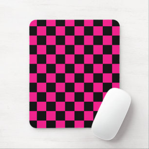 Karierte Quadrate Hot Pink Schwarz Geometrisch Ret Mousepad