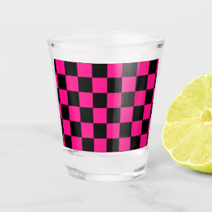 Karierte Quadrate Hot Pink Schwarz geometrisch Ret Schnapsglas
