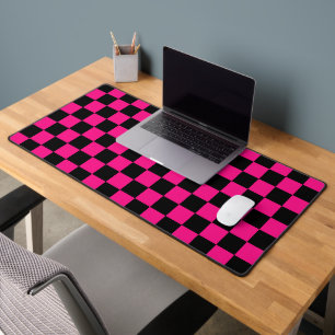 Karierte Quadrate Hot Pink Schwarz geometrisch Ret Schreibtischunterlage