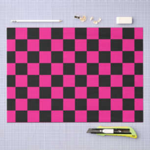 Karierte Quadrate Hot Pink Schwarz geometrisch Ret Seidenpapier