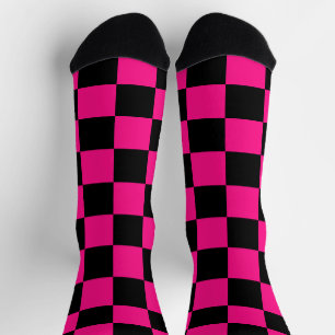 Karierte Quadrate Hot Pink Schwarz geometrisch Ret Socken