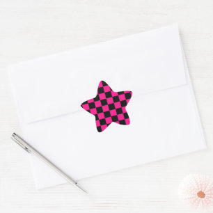 Karierte Quadrate Hot Pink Schwarz geometrisch Ret Stern-Aufkleber