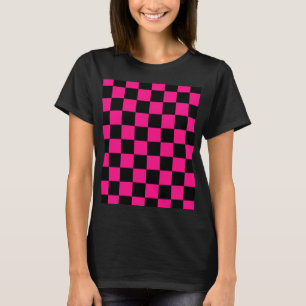 Karierte Quadrate Hot Pink Schwarz geometrisch Ret T-Shirt