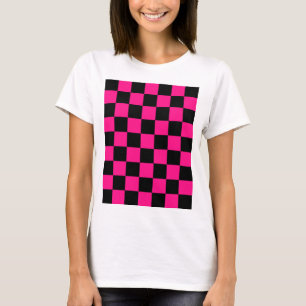 Karierte Quadrate Hot Pink Schwarz geometrisch Ret T-Shirt