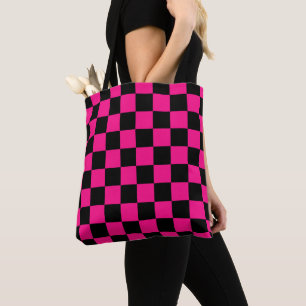 Karierte Quadrate Hot Pink Schwarz geometrisch Ret Tasche