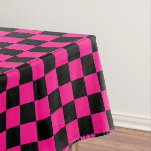 Karierte Quadrate Hot Pink Schwarz geometrisch Ret Tischdecke
