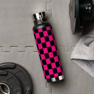 Karierte Quadrate Hot Pink Schwarz Geometrisch Ret Trinkflasche