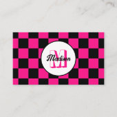 Karierte Quadrate Hot Pink Schwarz Retro Monogramm Visitenkarte (Vorderseite)