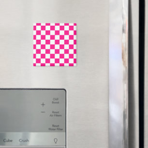 Karierte Quadrate Hot Pink Weiß geometrisch Retro Magnet