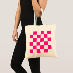Karierte Quadrate Hot Pink Weiß geometrisch retro Tragetasche