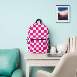 Karierte Quadrate Hot Pink Weiße Geometrie Muster Bedruckter Rucksack