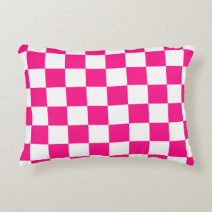 Karierte Quadrate Hot Pink Weiße Geometrische Retr Dekokissen