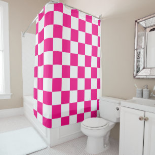Karierte Quadrate Hot Pink Weiße Geometrische Retr Duschvorhang