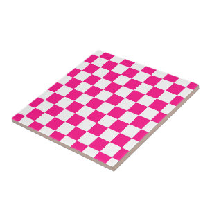 Karierte Quadrate Hot Pink Weiße geometrische Retr Fliese
