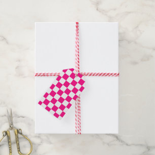 Karierte Quadrate Hot Pink Weiße geometrische Retr Geschenkanhänger
