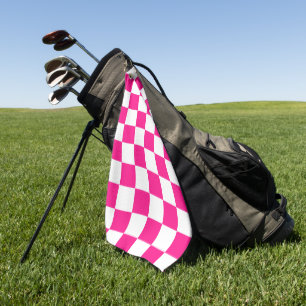 Karierte Quadrate Hot Pink Weiße Geometrische Retr Golfhandtuch