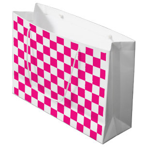 Karierte Quadrate Hot Pink Weiße Geometrische Retr Große Geschenktüte