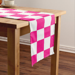 Karierte Quadrate Hot Pink Weiße Geometrische Retr Großer Tischläufer