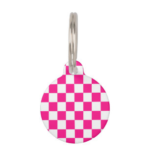 Karierte Quadrate Hot Pink Weiße Geometrische Retr Haustiermarke