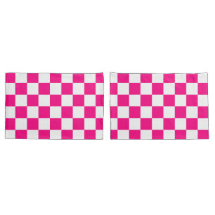 Karierte Quadrate Hot Pink Weiße Geometrische Retr Kissenbezug