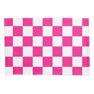 Karierte Quadrate Hot Pink Weiße Geometrische Retr Kissenbezug