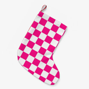 Karierte Quadrate Hot Pink Weiße Geometrische Retr Kleiner Weihnachtsstrumpf