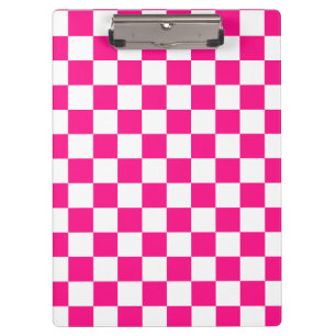 Karierte Quadrate Hot Pink Weiße geometrische Retr Klemmbrett