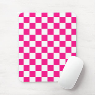 Karierte Quadrate Hot Pink Weiße Geometrische Retr Mousepad