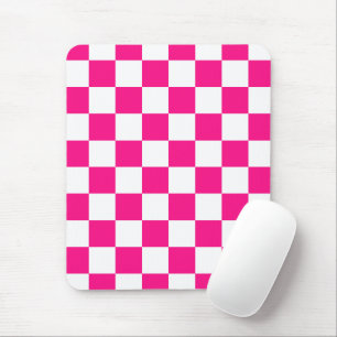 Karierte Quadrate Hot Pink Weiße Geometrische Retr Mousepad