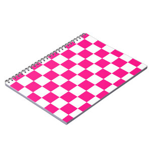 Karierte Quadrate Hot Pink Weiße Geometrische Retr Notizblock