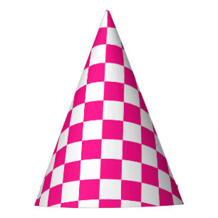 Karierte Quadrate Hot Pink Weiße Geometrische Retr Partyhütchen