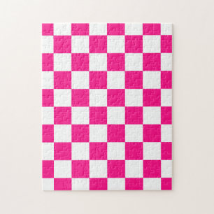Karierte Quadrate Hot Pink Weiße Geometrische Retr Puzzle