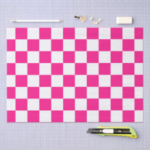 Karierte Quadrate Hot Pink Weiße geometrische Retr Seidenpapier