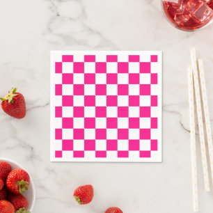 Karierte Quadrate Hot Pink Weiße Geometrische Retr Serviette