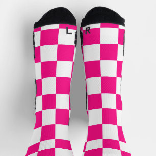 Karierte Quadrate Hot Pink Weiße Geometrische Retr Socken
