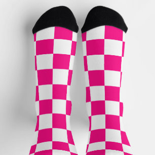Karierte Quadrate Hot Pink Weiße geometrische Retr Socken