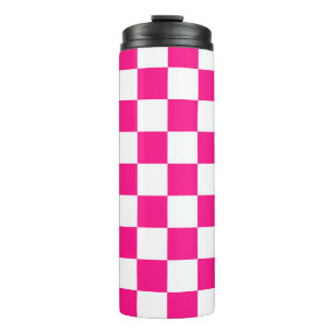 Karierte Quadrate Hot Pink Weiße Geometrische Retr Thermosbecher