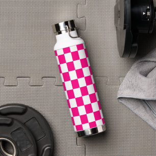 Karierte Quadrate Hot Pink Weiße Geometrische Retr Trinkflasche