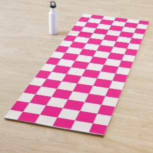 Karierte Quadrate Hot Pink Weiße Geometrische Retr Yogamatte
