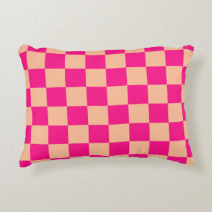 Karierte Quadrate Pfirsich heiß rosa geometrisch r Dekokissen