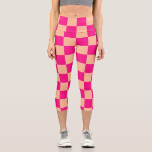 Karierte Quadrate Pfirsich heißes Rosa geometrisch Capri Leggings