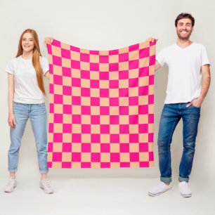 Karierte Quadrate Pfirsich heißes Rosa geometrisch Fleecedecke