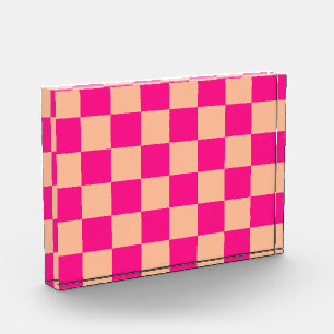 Karierte Quadrate Pfirsich heißes Rosa geometrisch Fotoblock