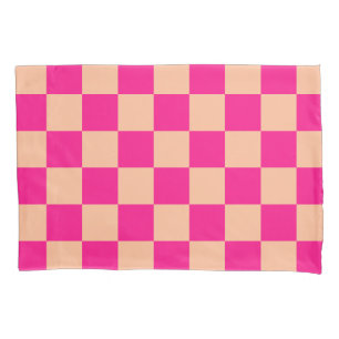 Karierte Quadrate Pfirsich heißes Rosa geometrisch Kissenbezug