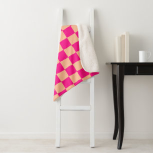 Karierte Quadrate Pfirsich heißes Rosa geometrisch Sherpadecke