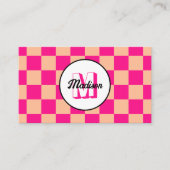 Karierte Quadrate Pfirsich heißes Rosa Retro-Monog Visitenkarte (Vorderseite)