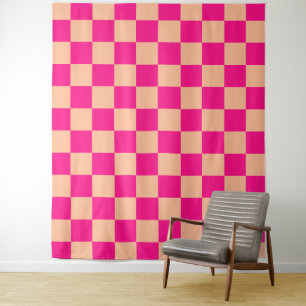 Karierte Quadrate Pfirsich heißes Rosa Retro Wandteppich