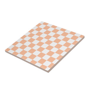 Karierte Quadrate Pfirsich Orange Weiß geometrisch Fliese