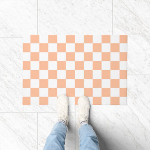 Karierte Quadrate Pfirsich Orange Weiß geometrisch Fußmatte