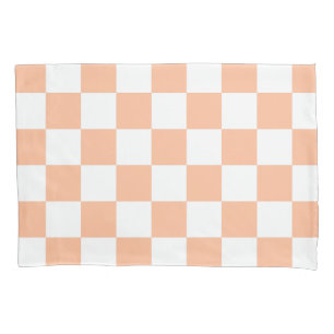 Karierte Quadrate Pfirsich Orange Weiß geometrisch Kissenbezug